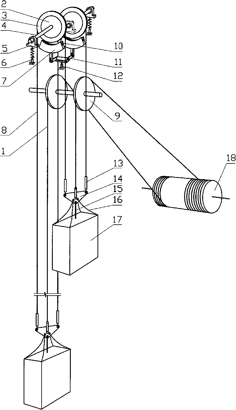 Mine single-rope hoisting balance wheel brake rope anti-case-crashing device