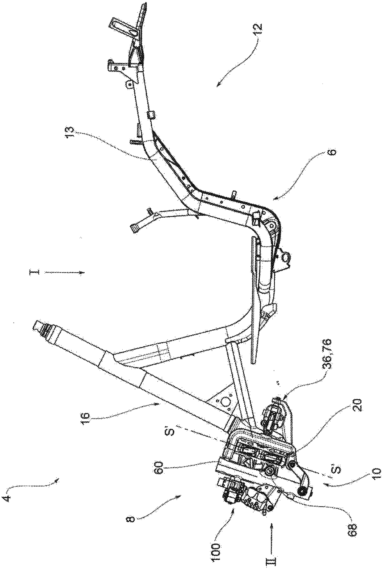 Forecarriage of a rolling motor vehicle