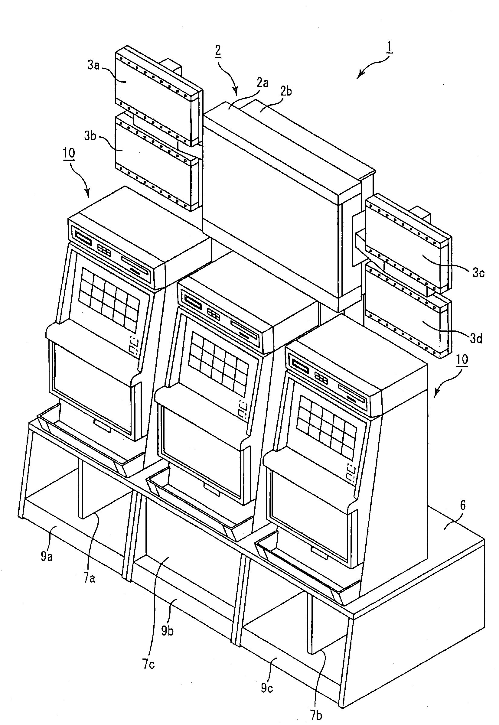 Gaming system having large display and plural gaming machines