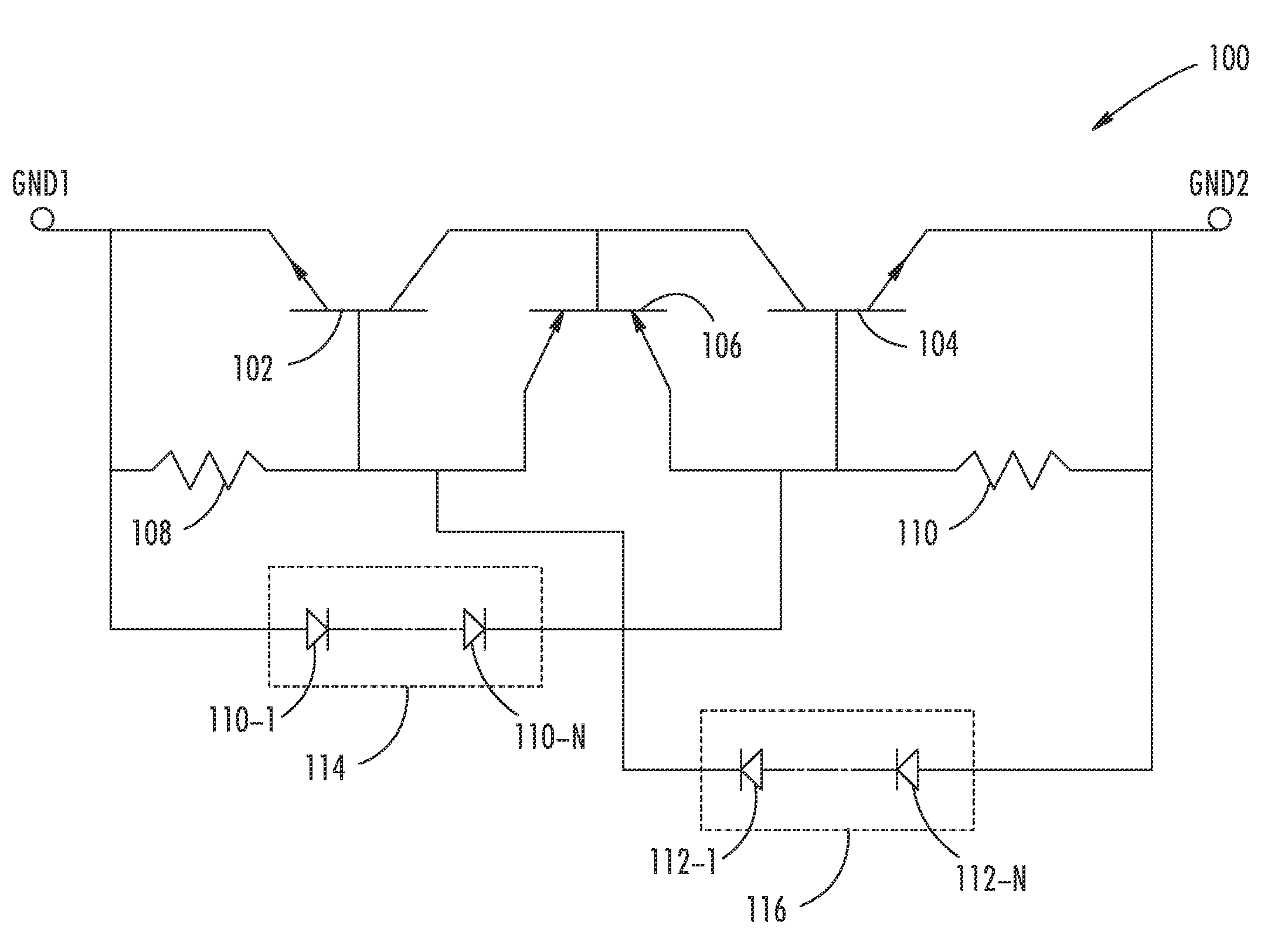 Tunable voltage isolation ground to ground ESD clamp