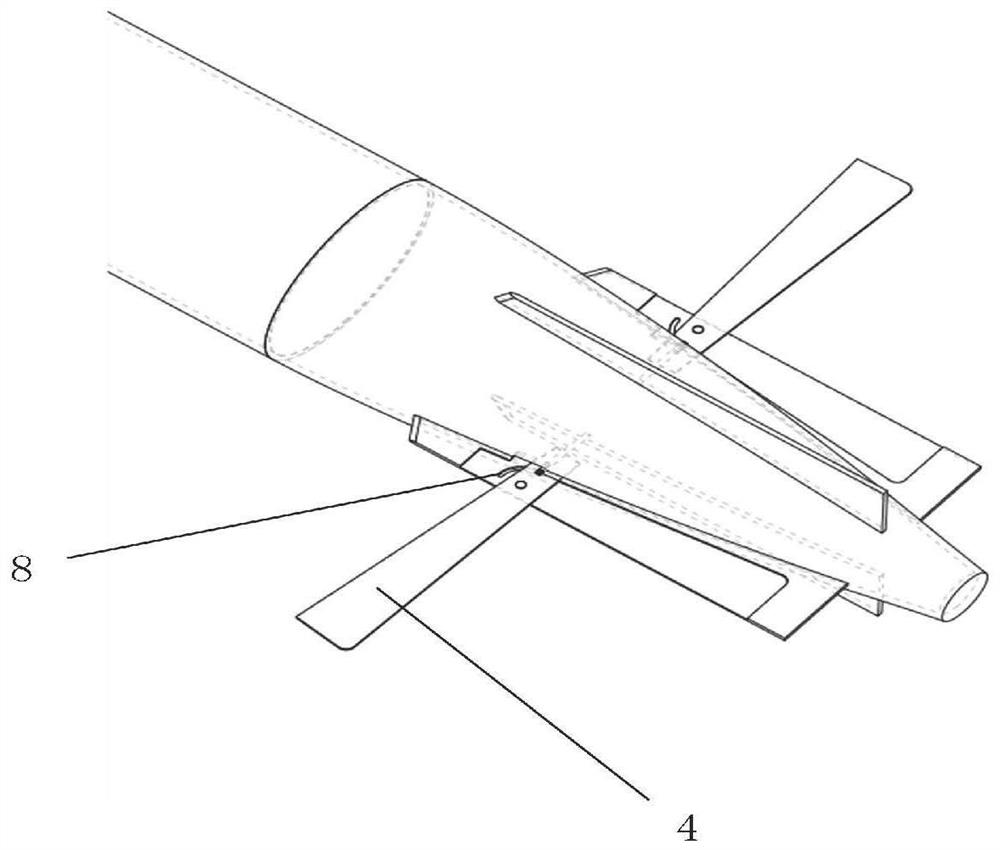 forward ejection stability augmentation device for horizontal fin of rotary AUV (Autonomous Underwater Vehicle)