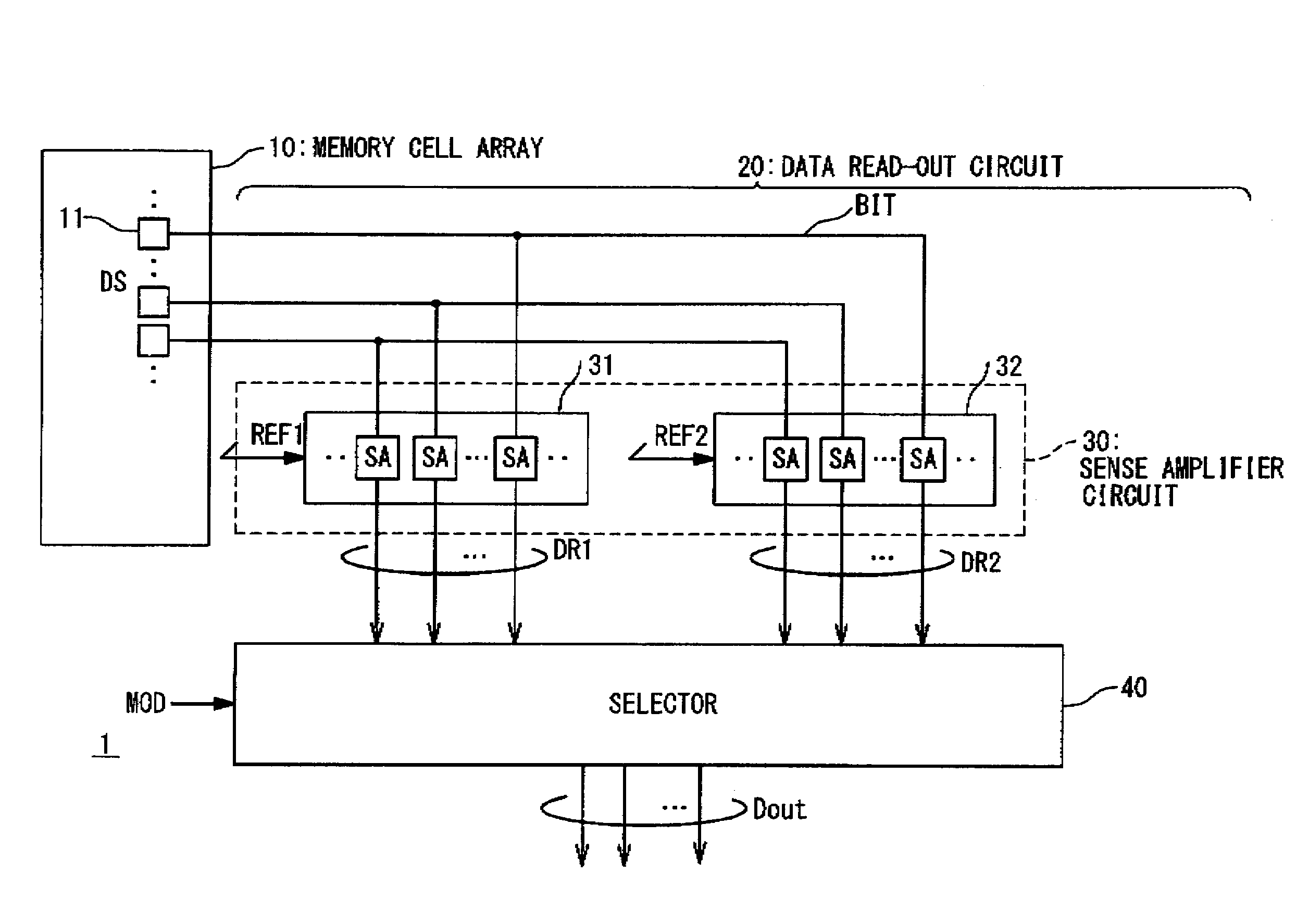 Data read-out circuit in semiconductor memory device and method of data reading in semiconductor memory device