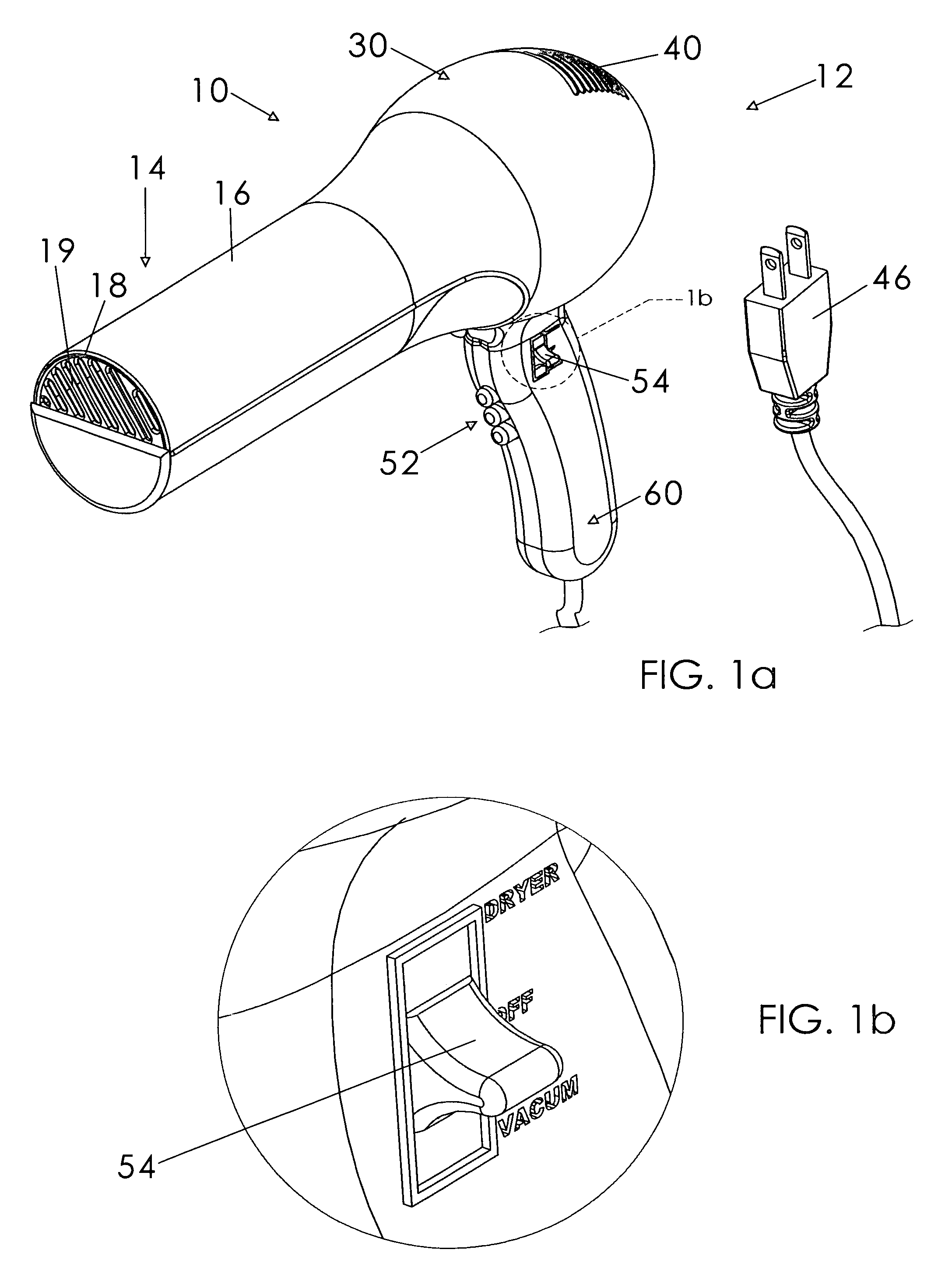Hair dryer and vacuum device