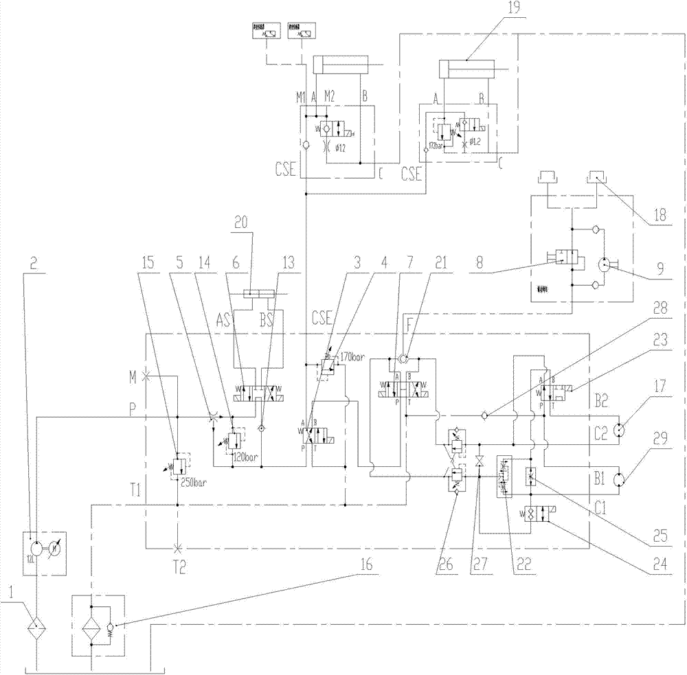 Walking hydraulic system for scissor-type overhead working truck