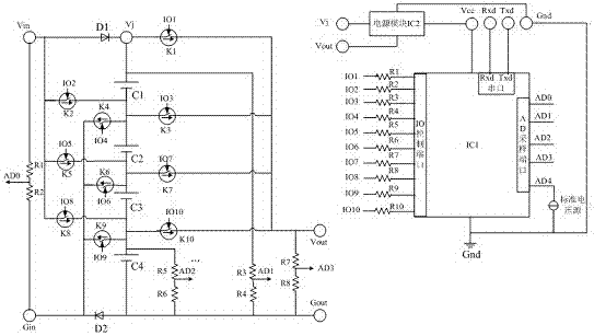 Power supply device with efficient charge function and controllable voltages for series supercapacitors