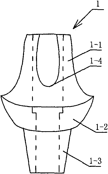 Biomimetic type preformed ceramic abutment of implanted tooth and preformed crown thereof