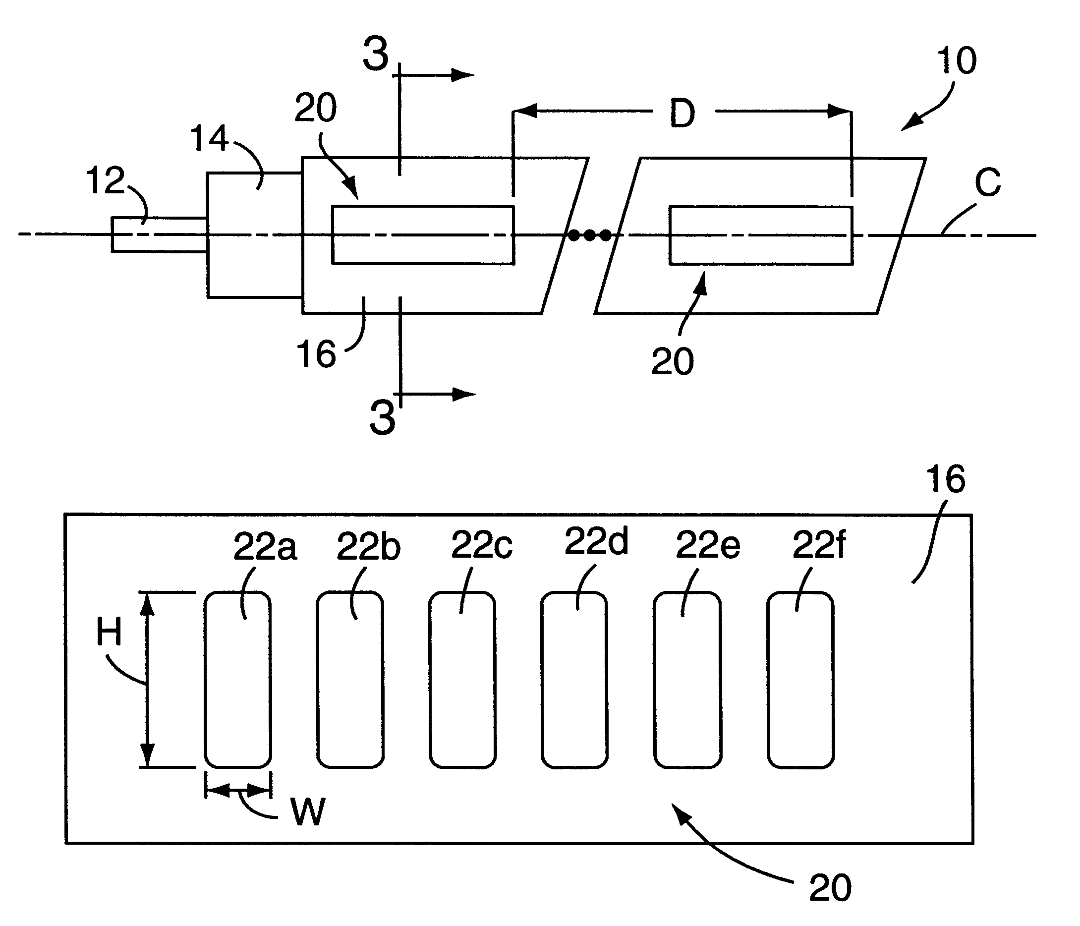 Radiating coaxial cable having groups of spaced apertures for generating a surface wave at a low frequencies and a combination of surface and radiated waves at higher frequencies