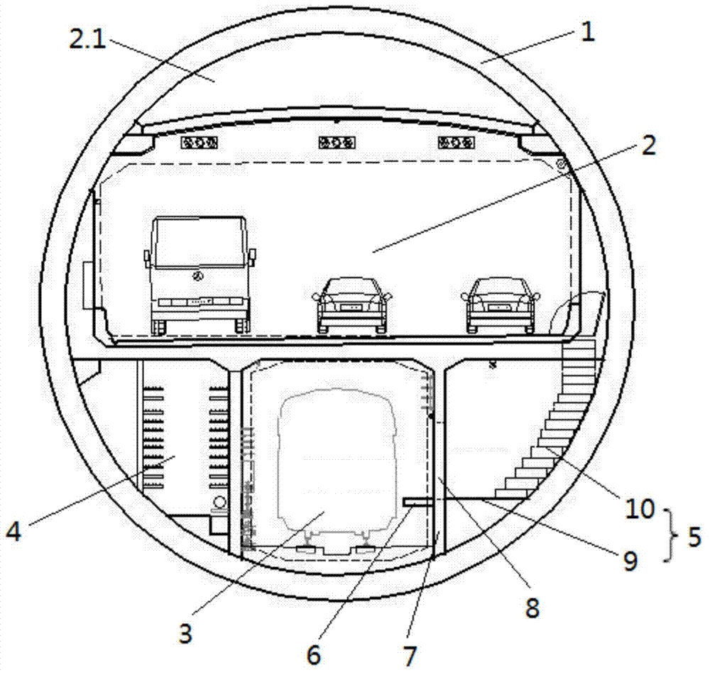 Evacuation route arrangement structure for combined highway and metro shield tunnel