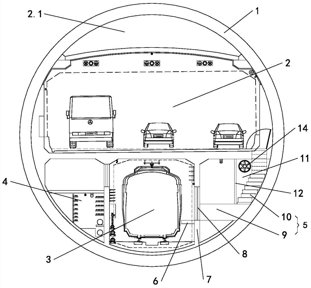 Evacuation route arrangement structure for combined highway and metro shield tunnel