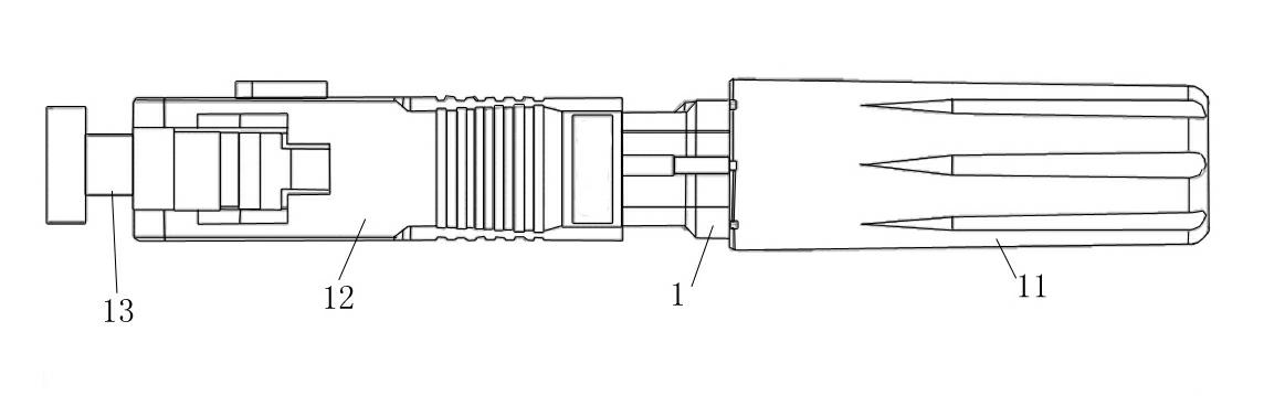 Fibre-embedded optical fibre fast connector