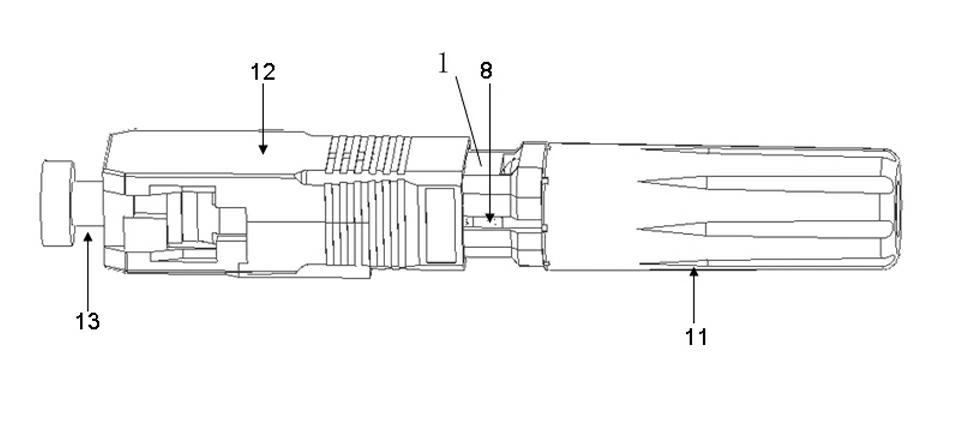 Fibre-embedded optical fibre fast connector