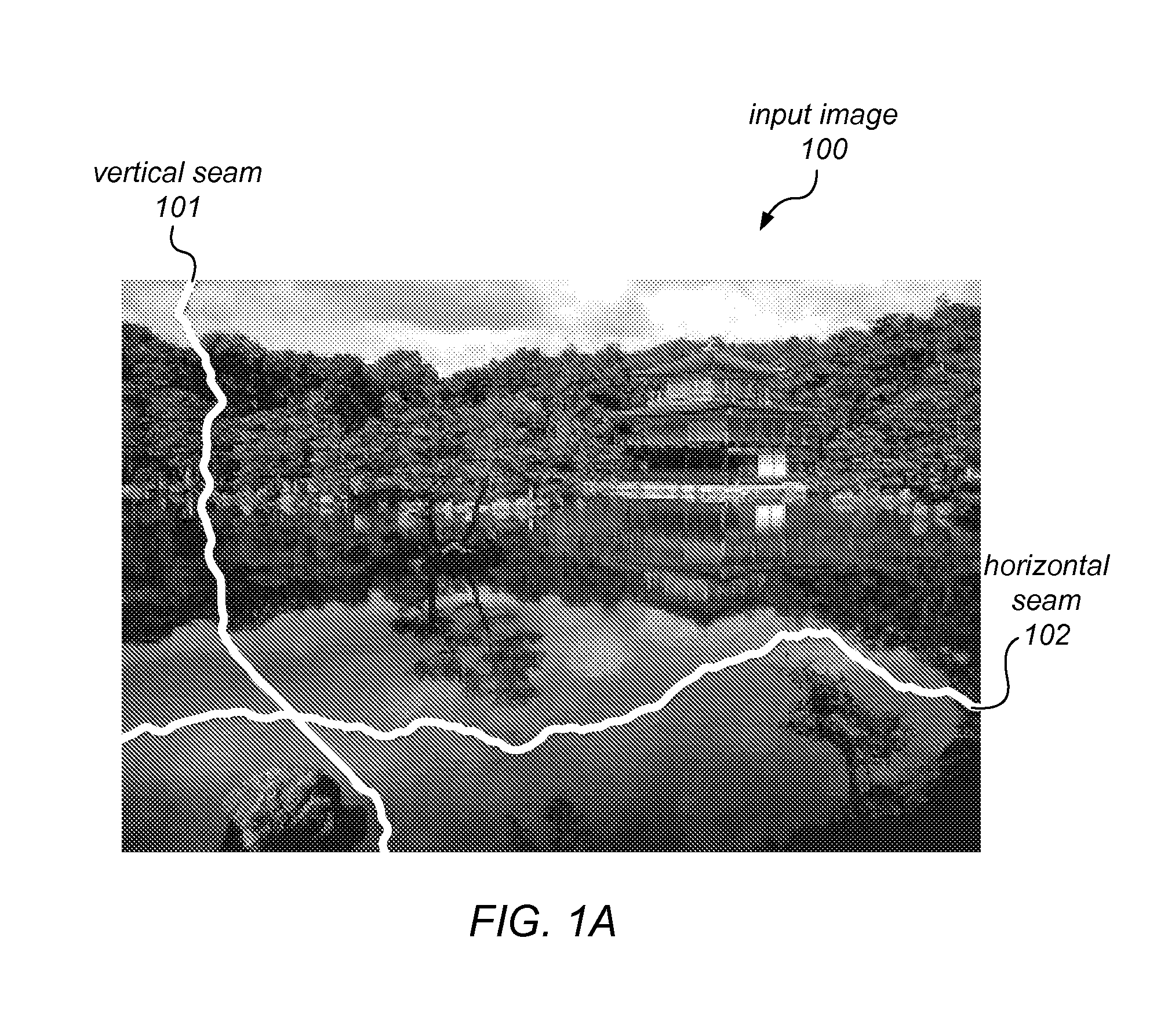 Seam-based reduction and expansion of images using partial solution matrix dependent on dynamic programming access pattern