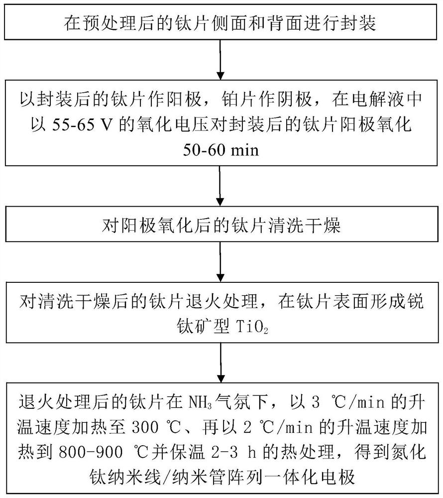 Preparation method of titanium nitride nanowire/nanotube array integrated electrode for simultaneously detecting dopamine, uric acid and ascorbic acid