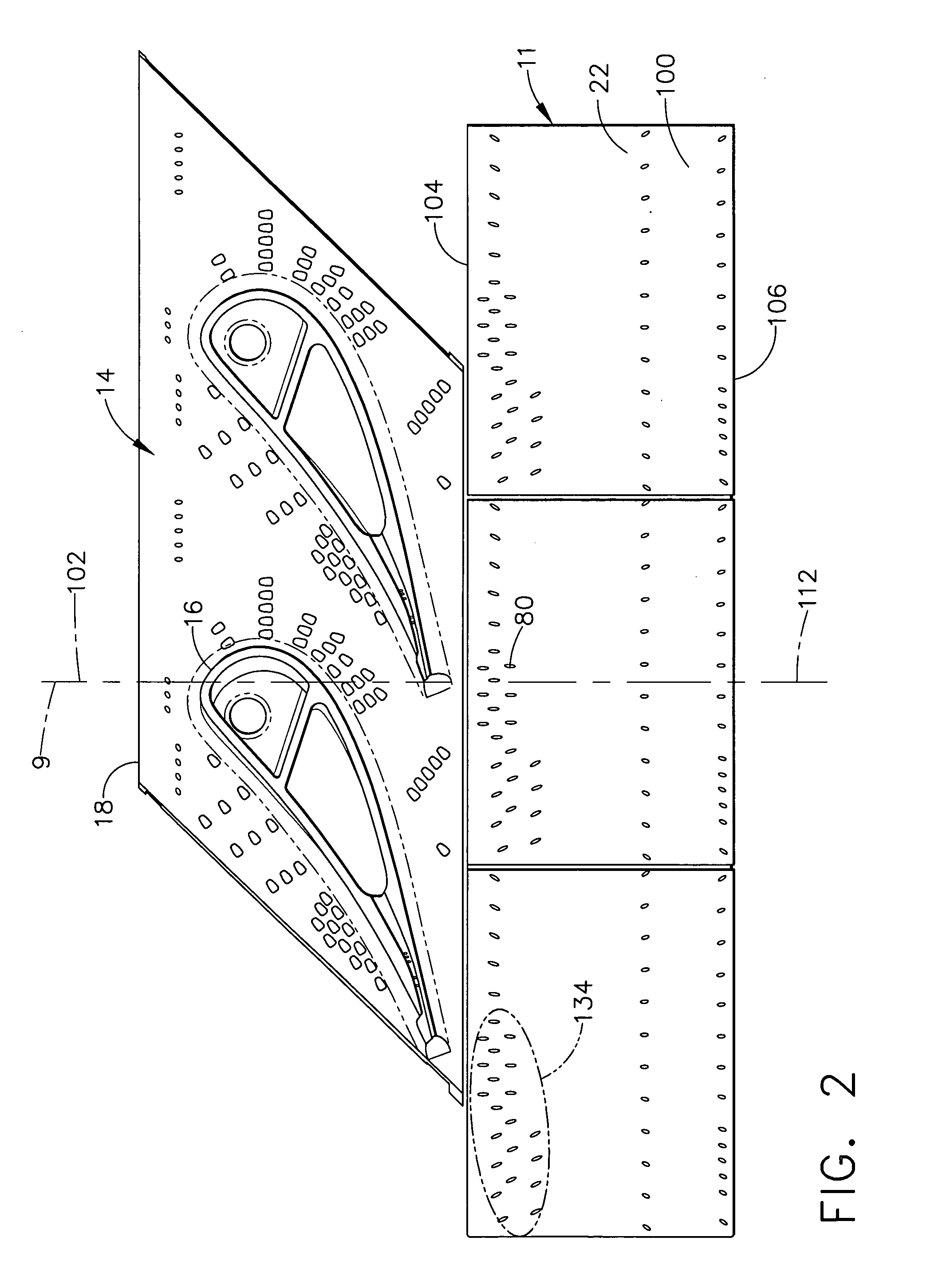 Turbine shroud asymmetrical cooling elements