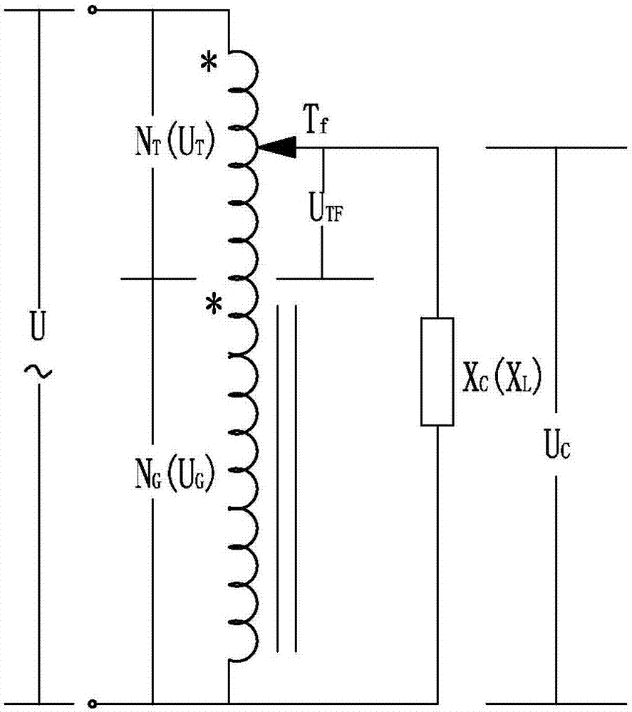 Compensation device with adjustment of reactive power capacity by autotransformer