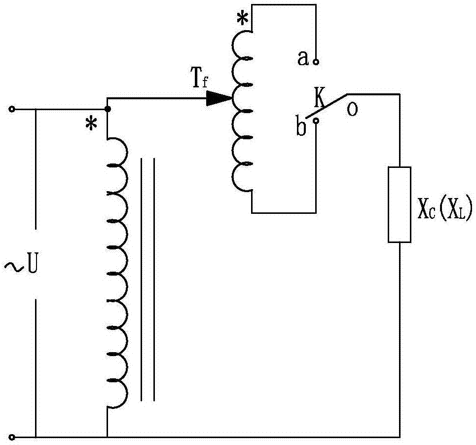 Compensation device with adjustment of reactive power capacity by autotransformer