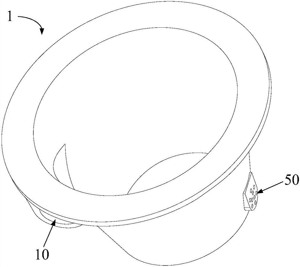 Washing cavity, material washing device and cooking utensil