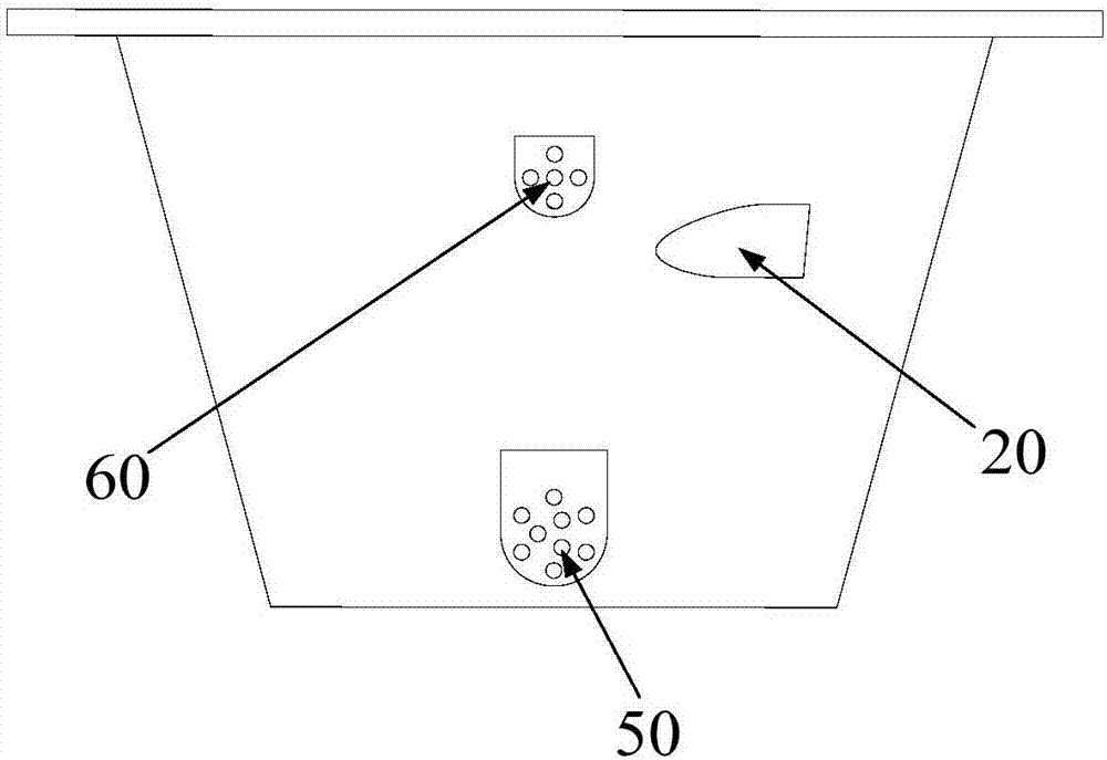 Washing cavity, material washing device and cooking utensil