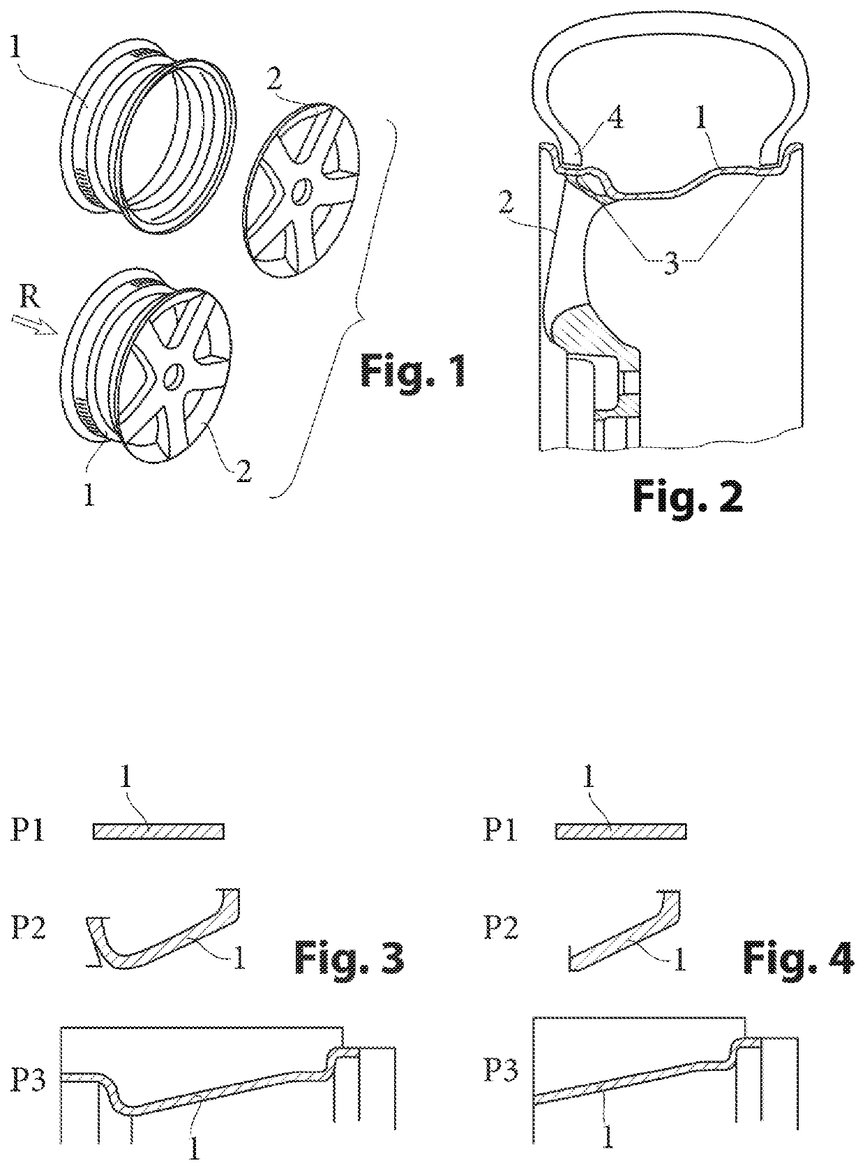 Method for manufacturing a light-alloy hybrid wheel including a front flange and a rim