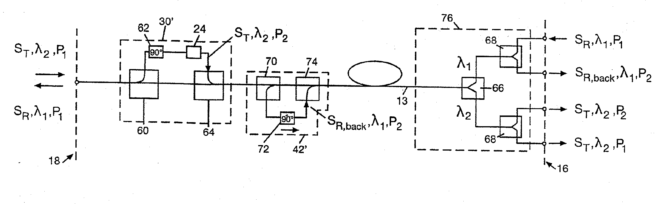 Method and system of monitoring a data transmission link, particularly an optical, bidirectional data transmission link