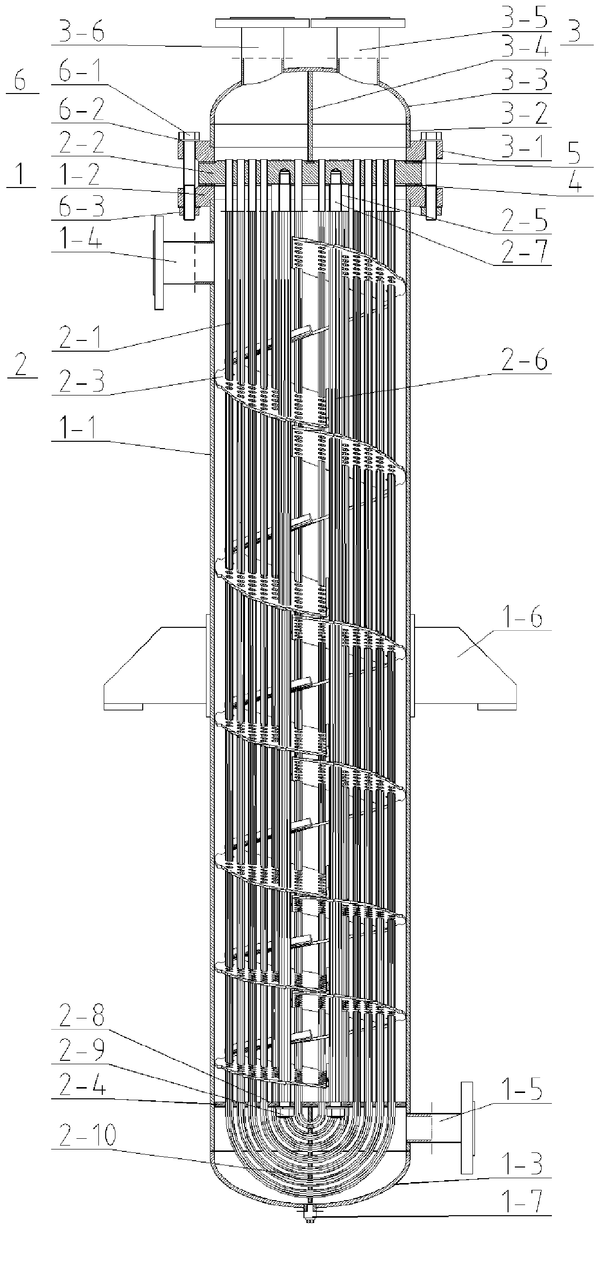 U-shaped tubular condenser of vertical type spiral baffle plate