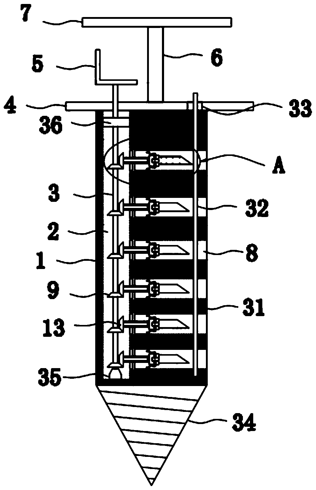 Stratified sampling device for soil detection