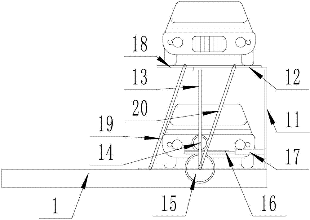 Full-hydraulic double-layer automatic parking device with car going up from side face