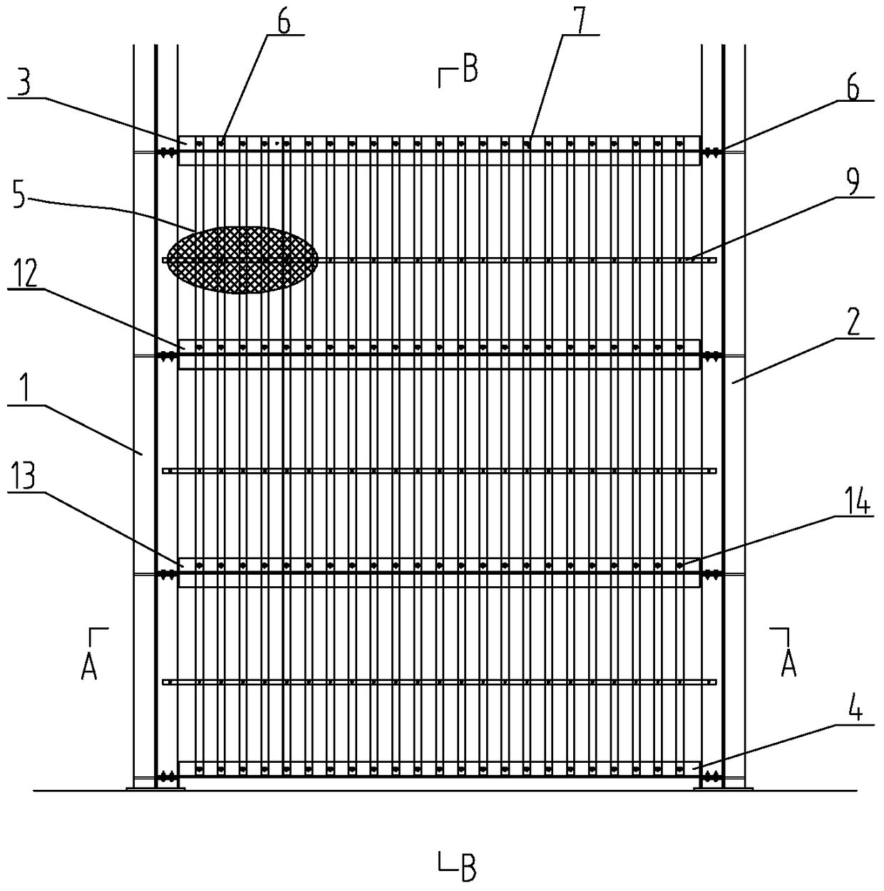 A Grain Retaining Structure Used for One-piece Steel Structure Bulk Flat Storehouse