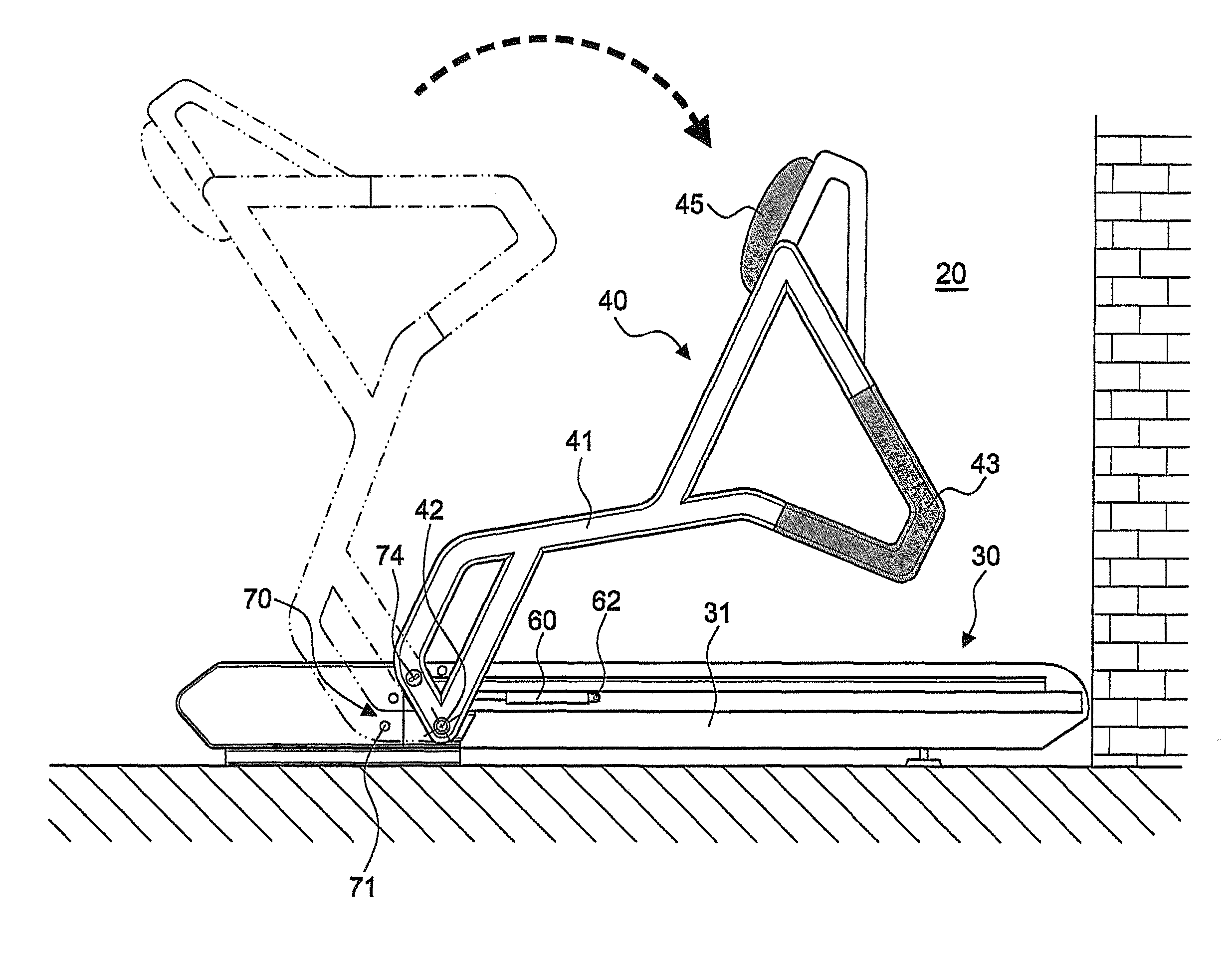 Treadmill foldable into a chair