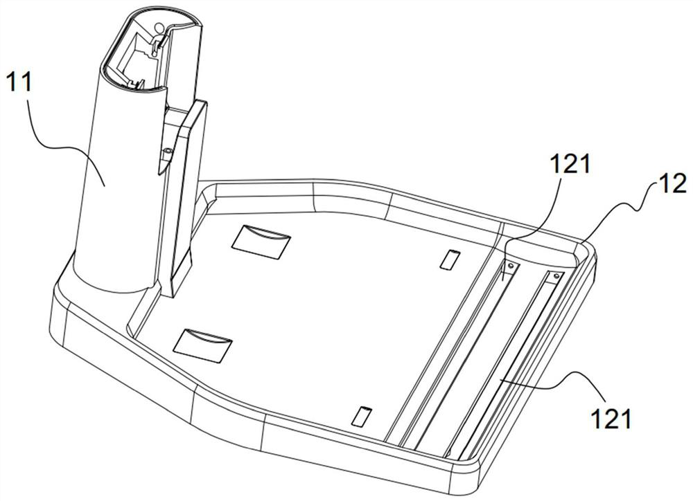 Base and cleaning system with same