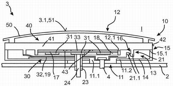 Actuating device with movable switching element, vehicle and actuating method