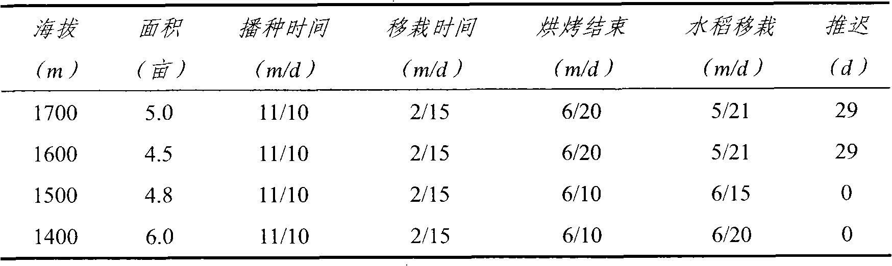 Method for planting cured tobacco in hot area from May to September