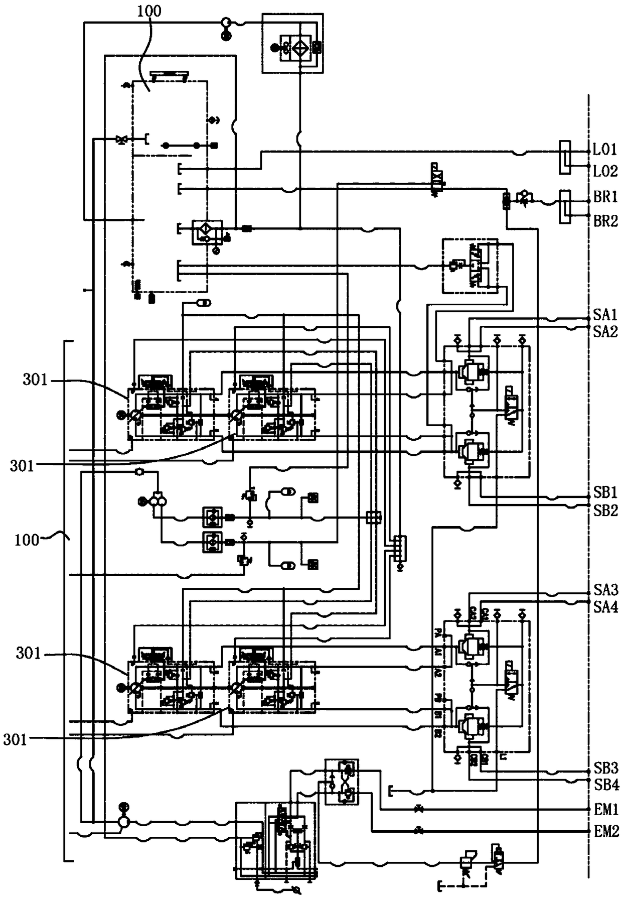 Hydraulic system of crane and working method