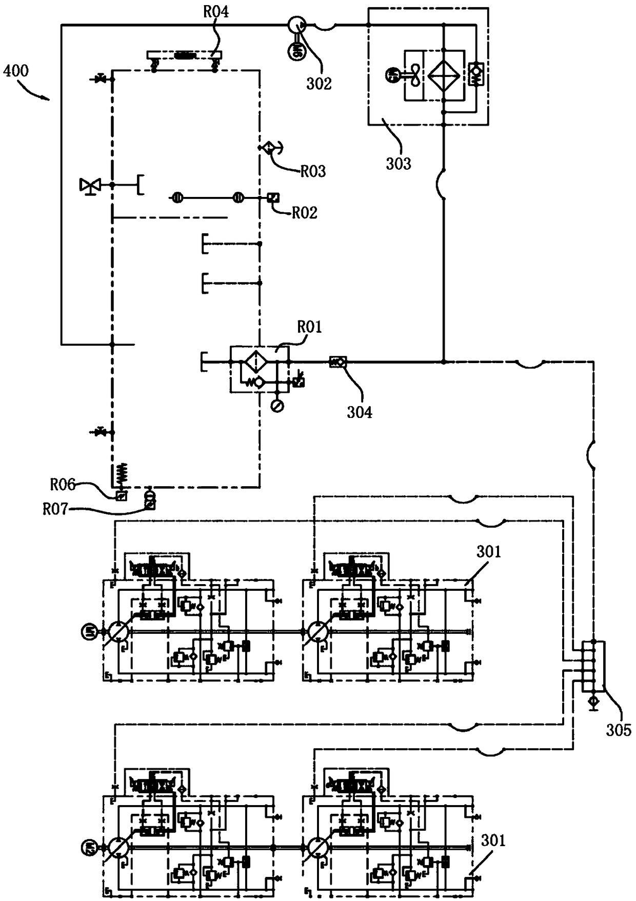 Hydraulic system of crane and working method