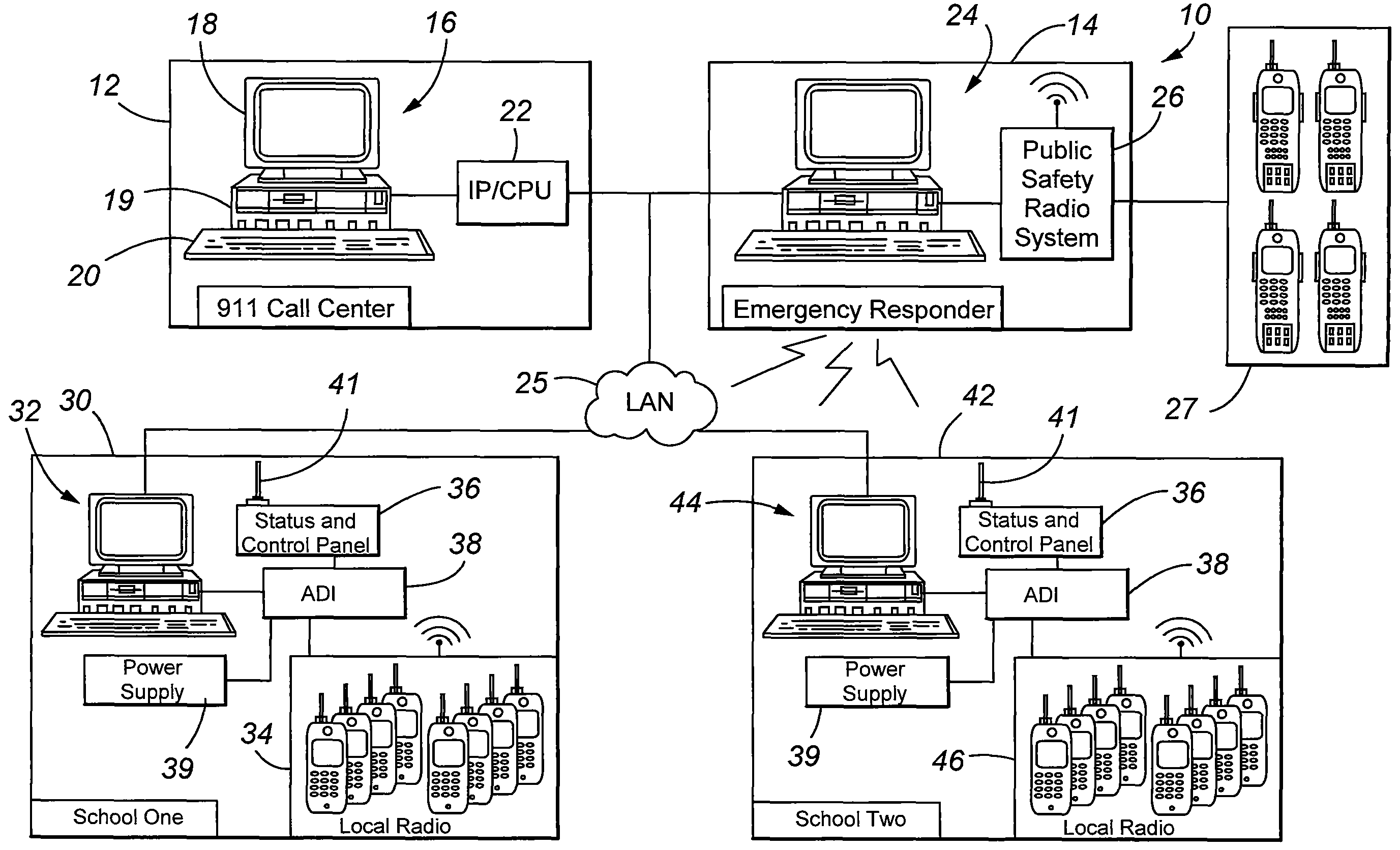 Emergency radio communications system incorporating integral public safety radio bridging capability