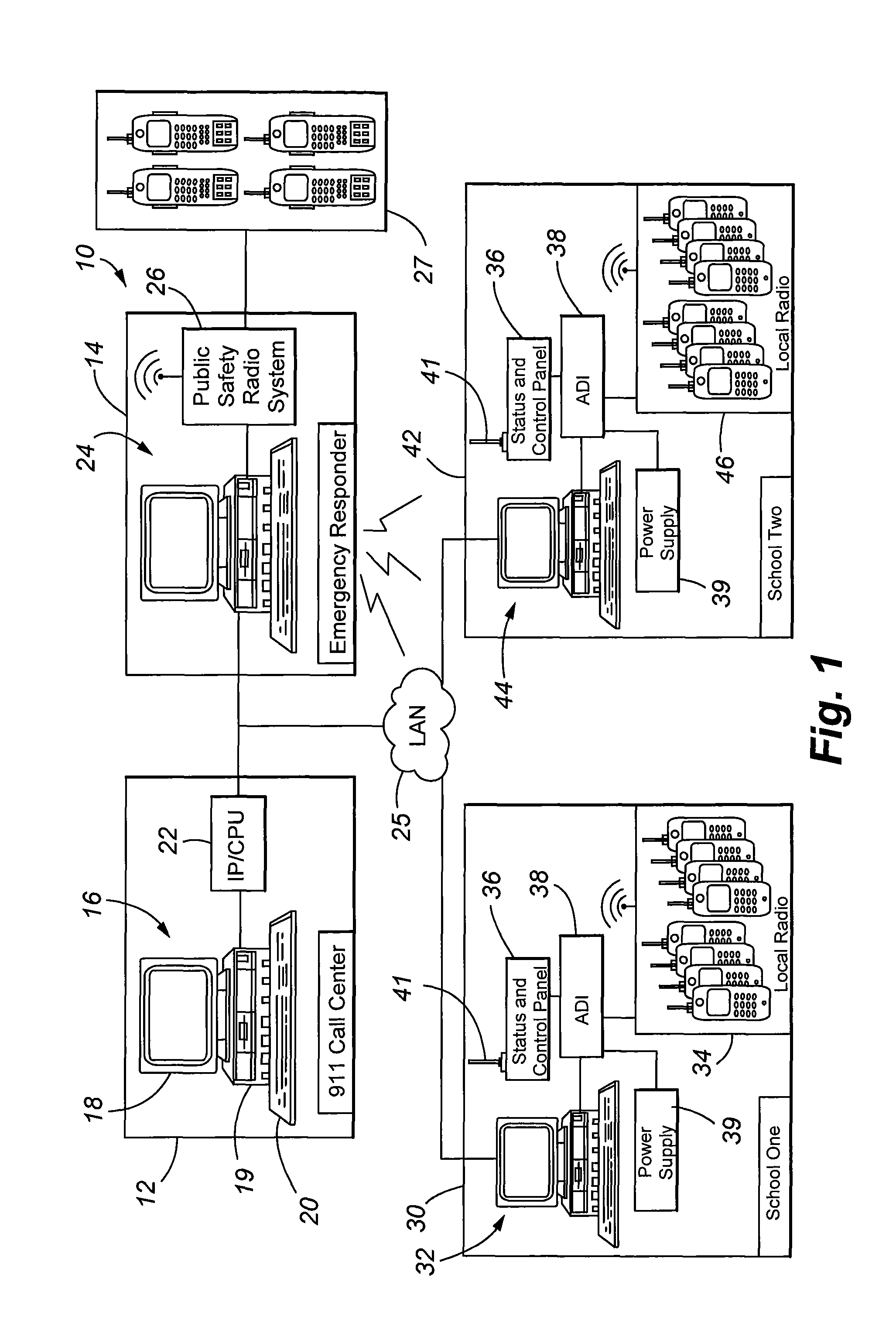 Emergency radio communications system incorporating integral public safety radio bridging capability