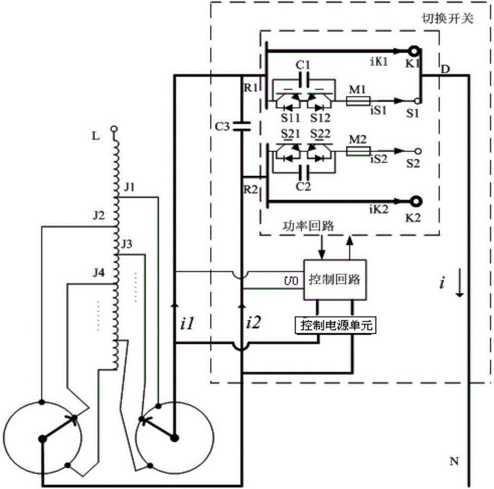 Split blowout on-load tap changer for transformer