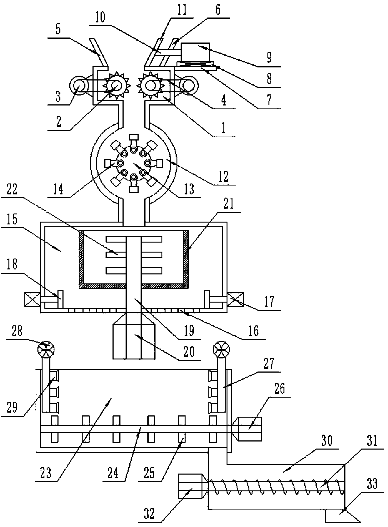 Cement production material crushing, batching and mixing device