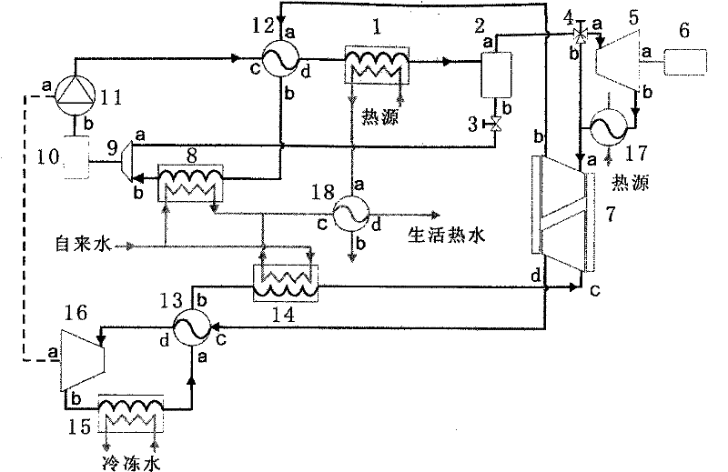 Integrated cooling and power generation device driven by thermal energy