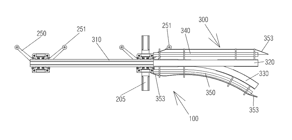 Bearing assembly, arrangement of beams for changing direction of a carriage with the bearing assembly and rail-changing system with said bearing assembly and arrangement of beams