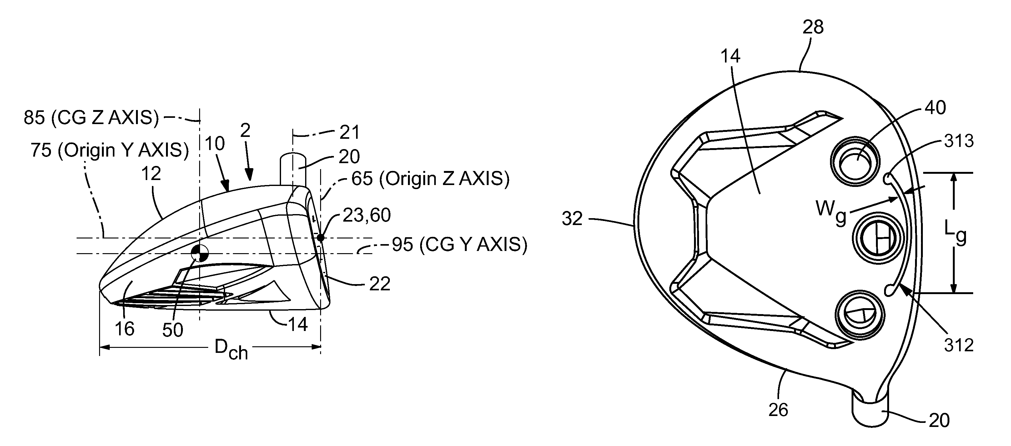 Fairway wood center of gravity projection