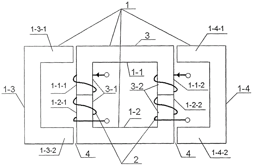 Integrated magnetic coupled inductor in the shape of Chinese character mu