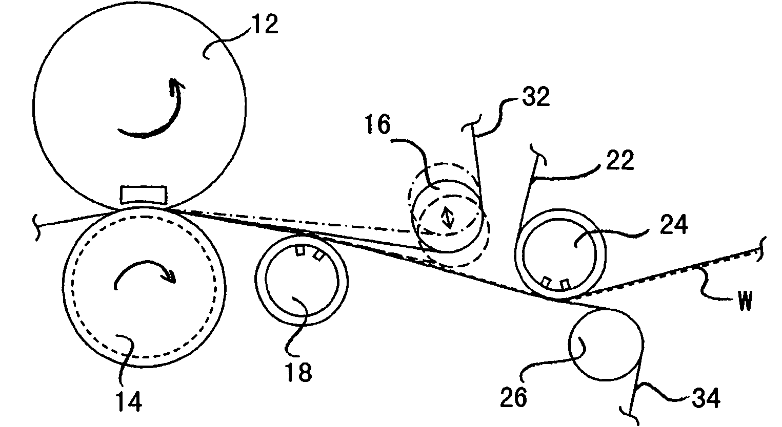 Method and device for transferring a paper web from a supporting woven fabric to another