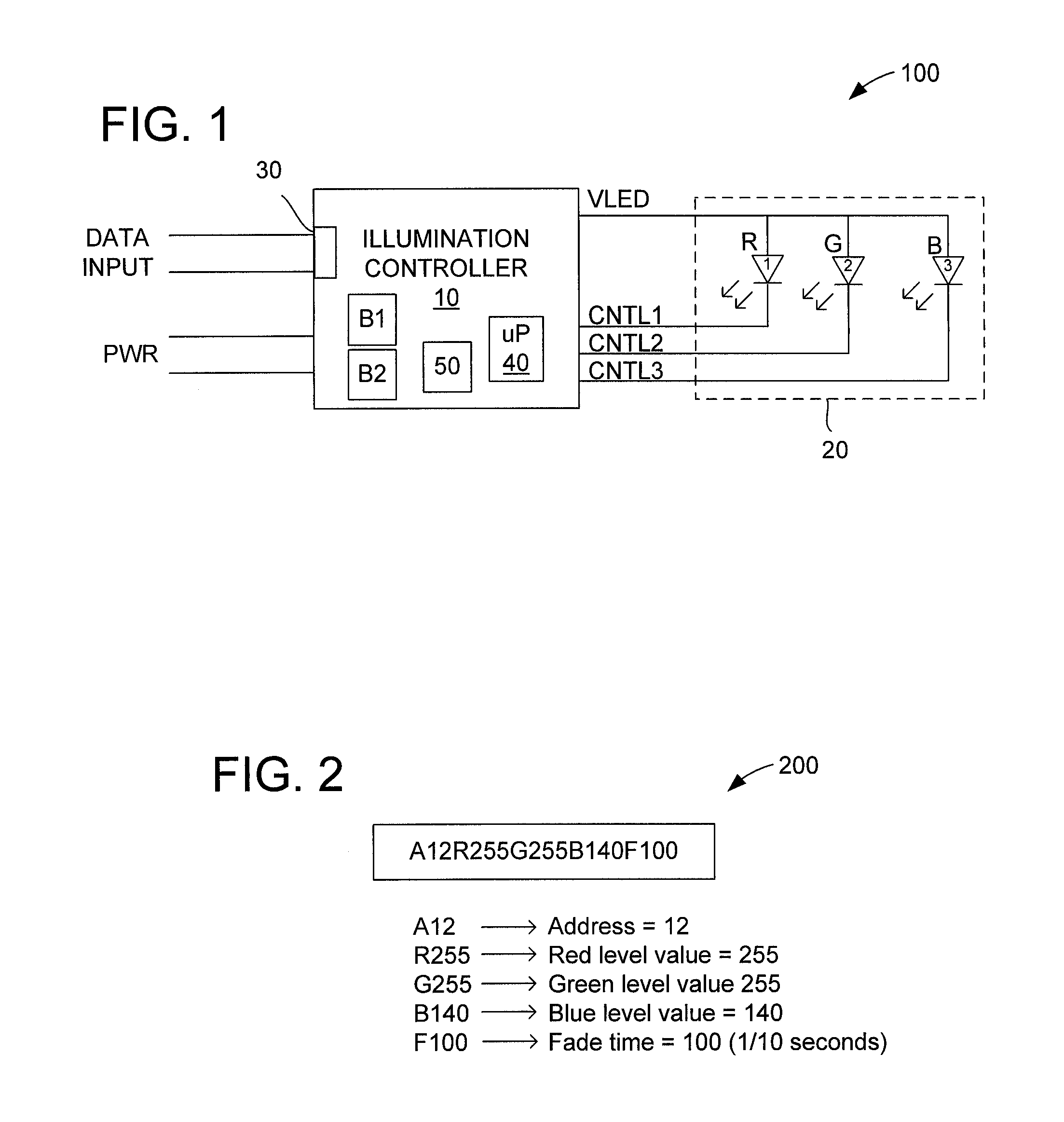 LED illumination control using simple digital command structure