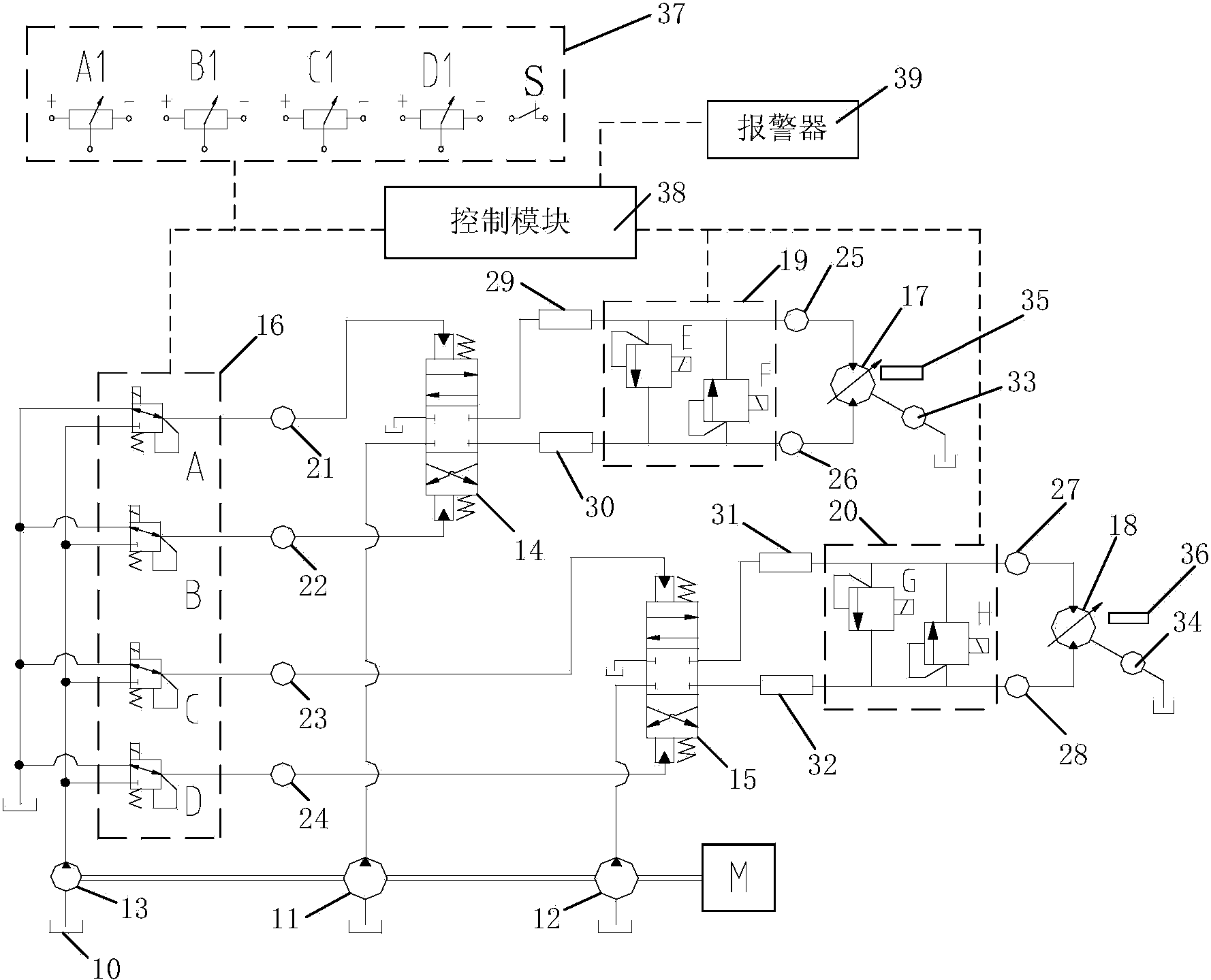 Hydraulic walking test system and test method for hydraulic walking system of excavating machine