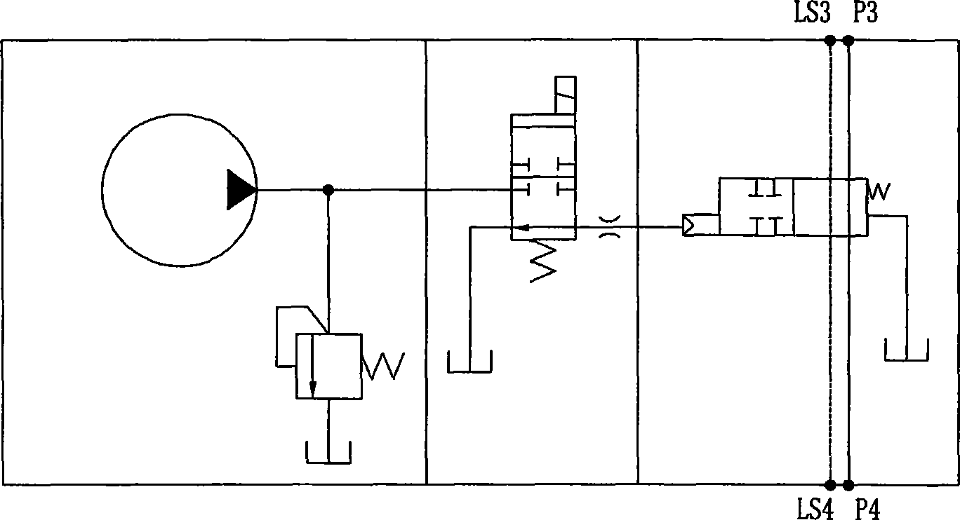 Load-sensitive and logical double-pump switching valve structure