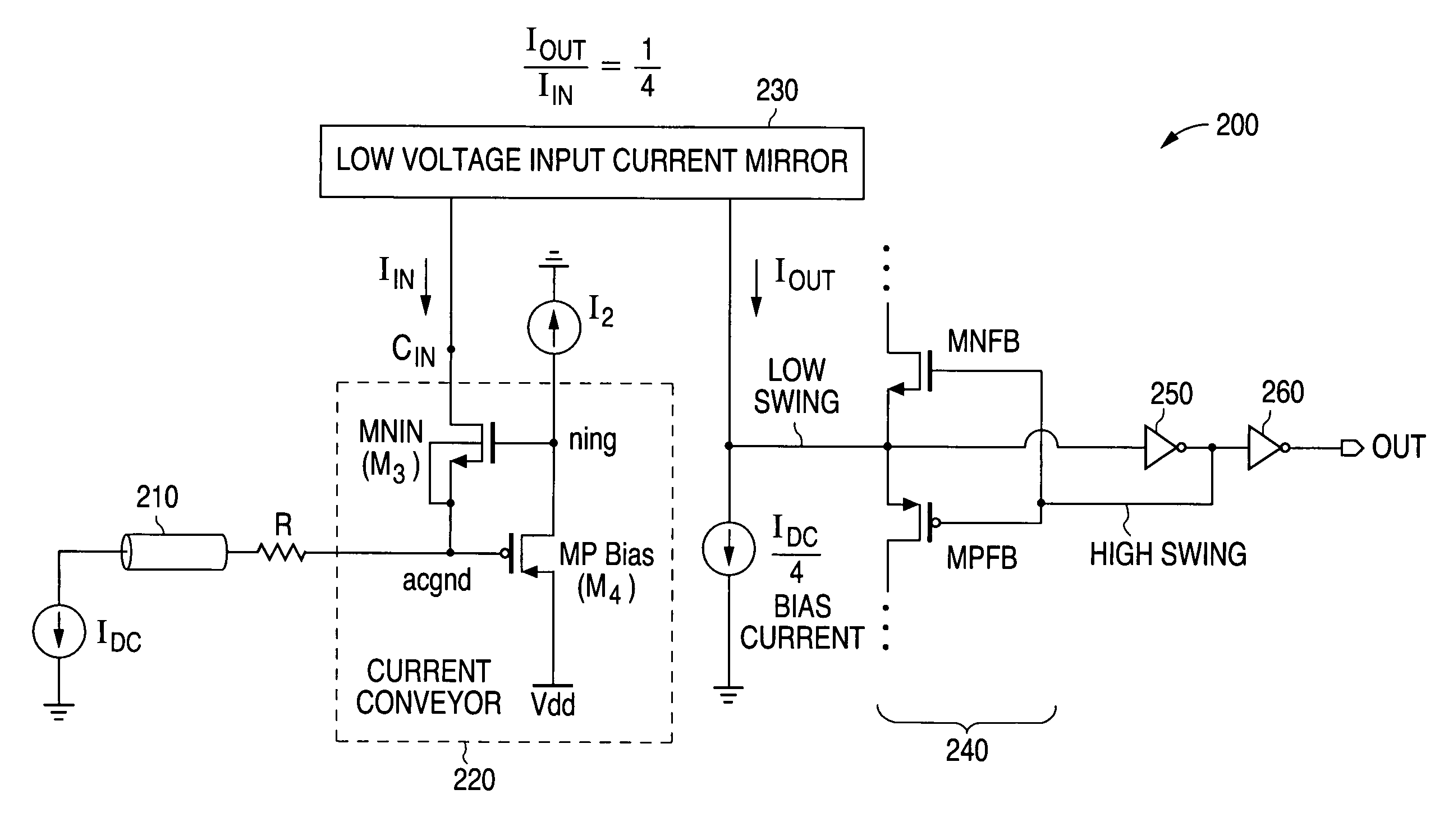 System and method for providing a high input common mode current conveyor