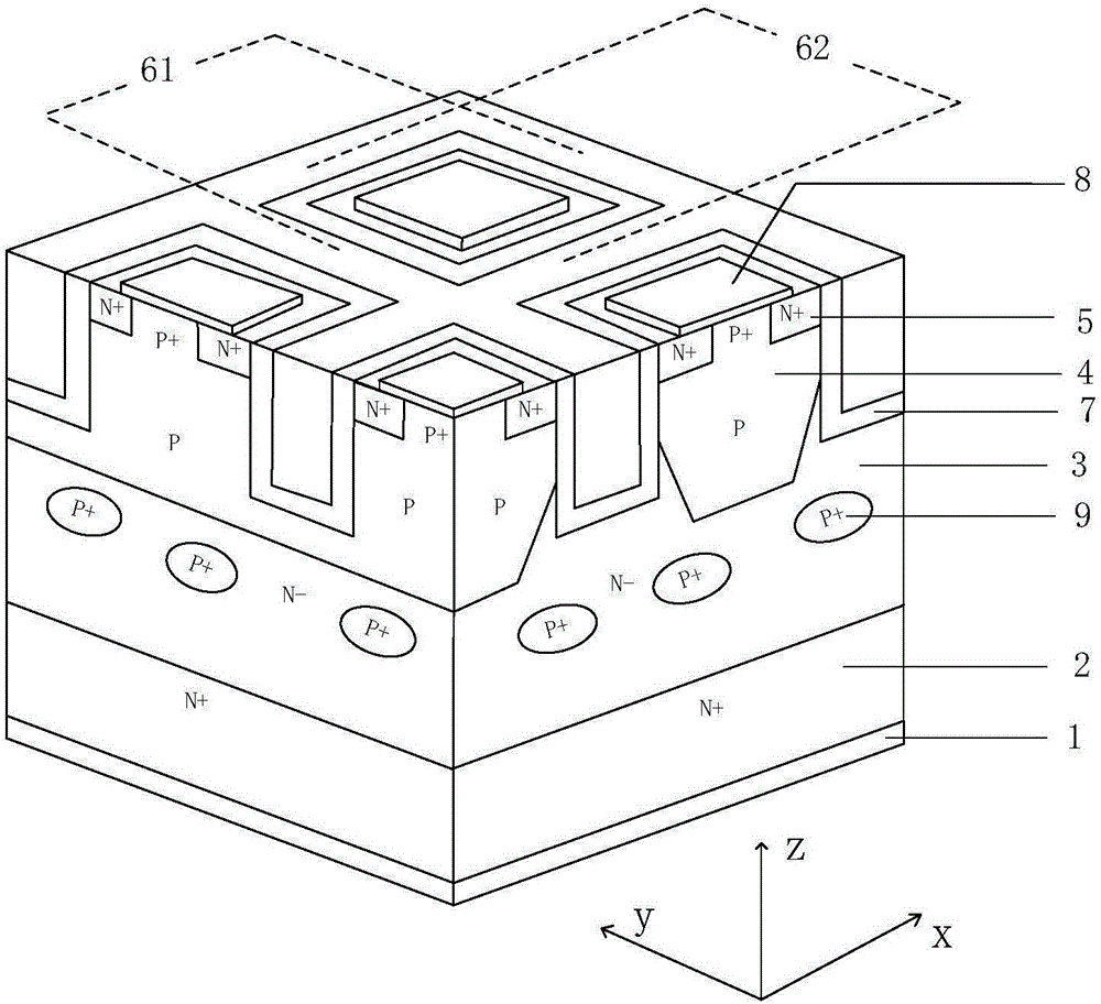 Grooved gate MOS having buried layer structure