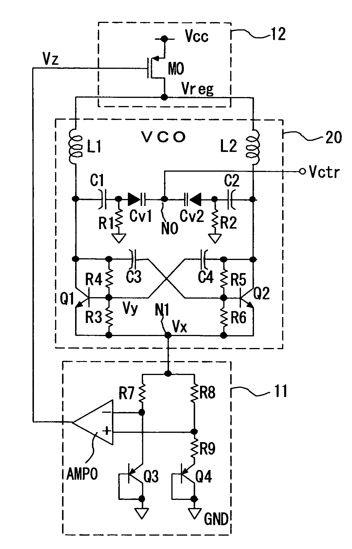 Embedded structure circuit for VCO and regulator