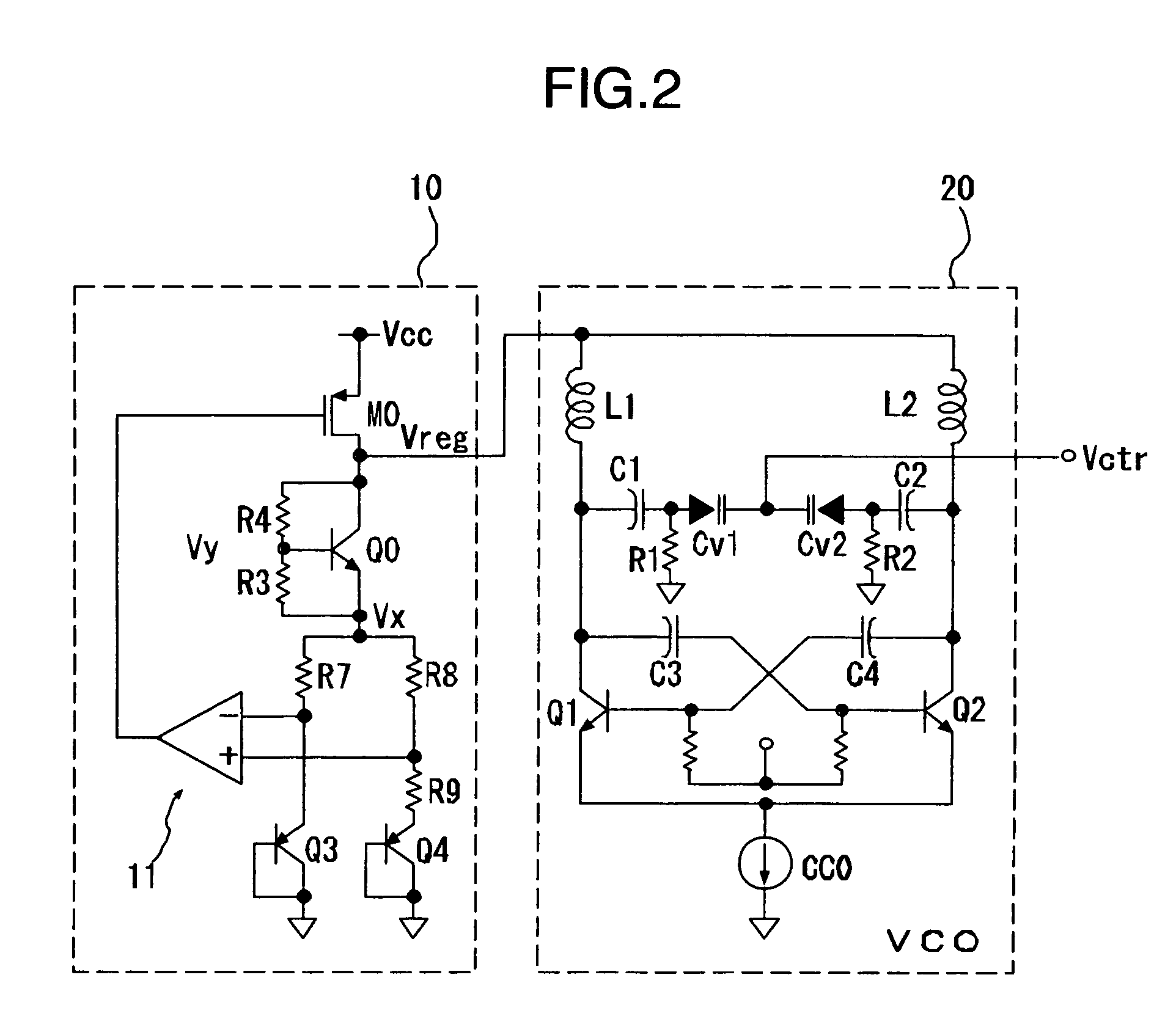 Embedded structure circuit for VCO and regulator